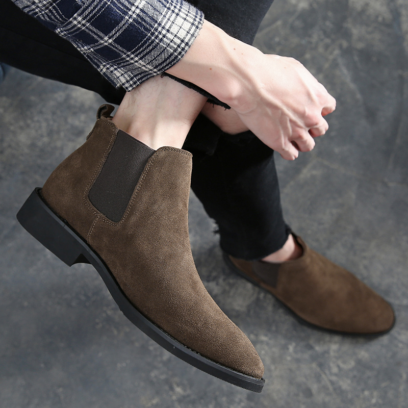 

Dropshipping Suede Leather Men Ankle Boots Original Male Short Casual Shoes British Style Autumn Winter Boot, Khaki brown