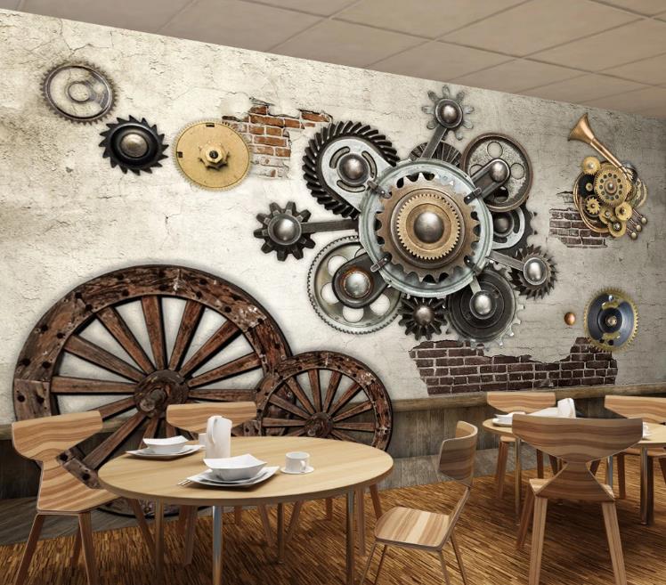 

Custom Any Size Mural Wallpaper 3D European and American retro mechanical bar KTV Restaurant Backdrop Wall Mural, Customize