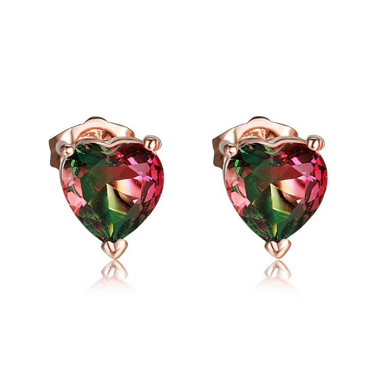 

LuckyShine For Women Hypoallergenic Stud Earrings Rose Gold Heart Mixed Watermelon Tourmaline Popular Stud Jewelry 2020 & Free shippings