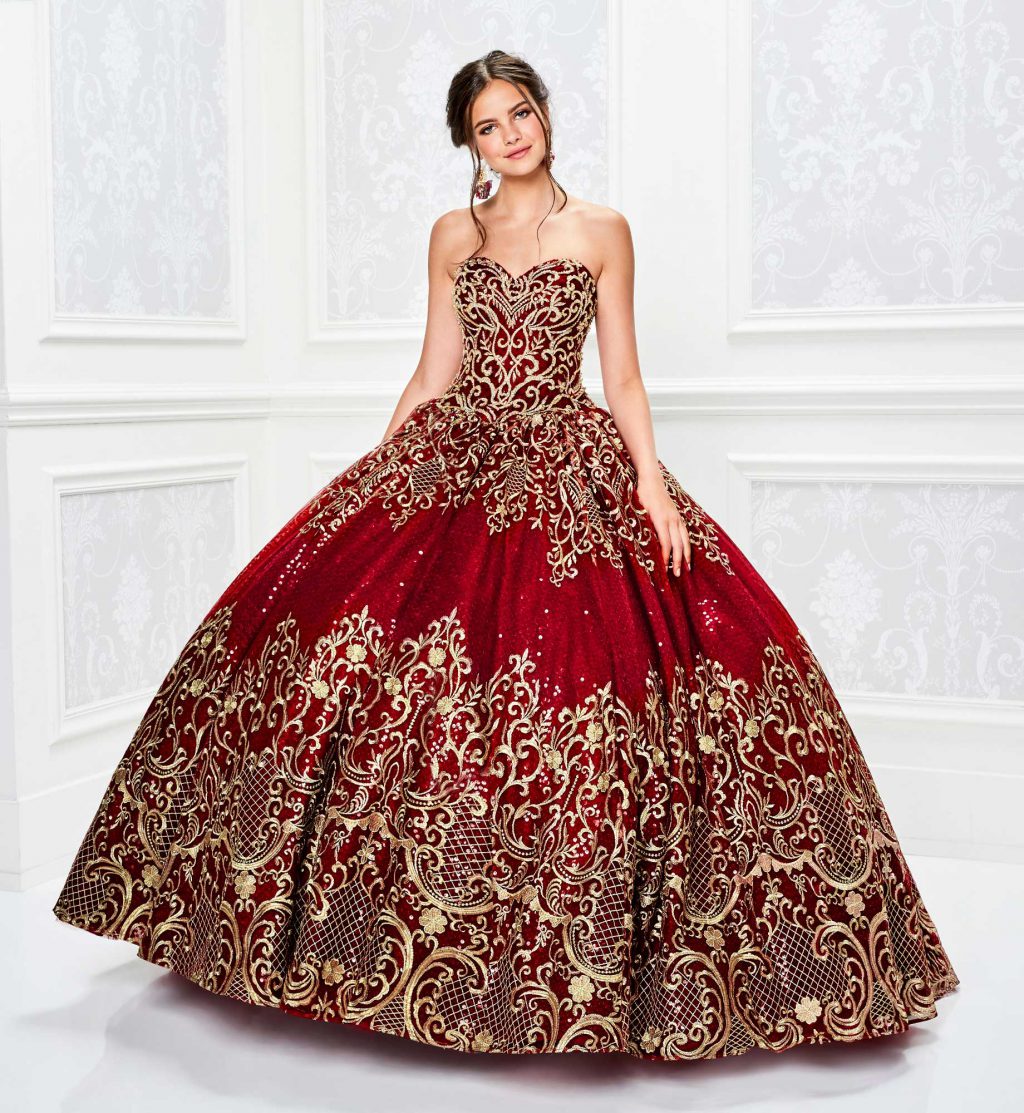 

2020 Gorgeous Quinceanera Dresses Red With Gold Lace Appliqued Bodice Corset Prom Dress Sweetheart Ball Gown Sweet 16 Dresses Lace-up Back, Ivory