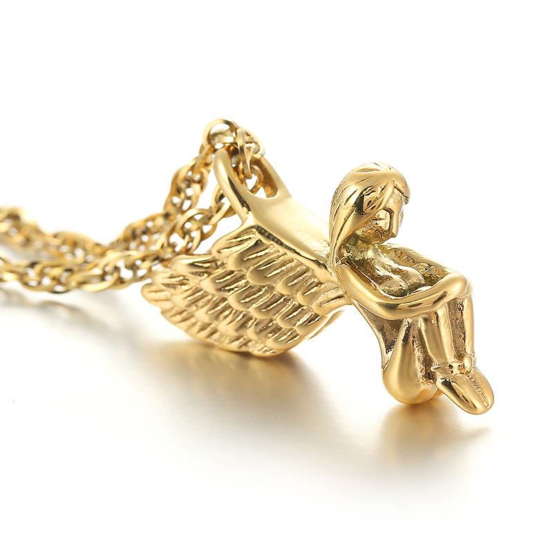 

Pendant Necklaces 316L Stainless Steel Angle Girl Hip Hop Angel Wing Figure For Women Men Fashion Jewelry