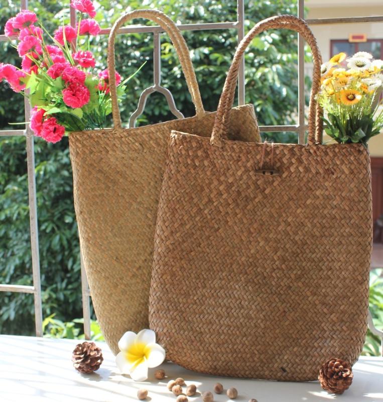 

Hand Woven Large Rattan Straw Bag Flower Basket Storage Tote Female Bags Travel Handbag Shopping Braided Hand Bag For Women Girl