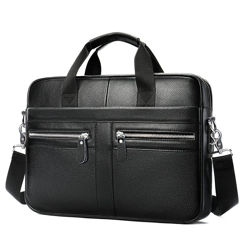 

Famous design men's high-end Cowhide leather bag retro casual totes handbag travel business bag mobile office storage briefcase, Black
