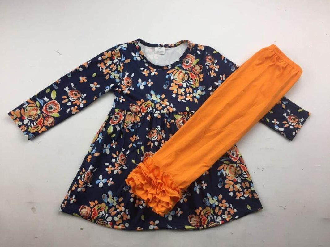 

2020 baby girl fall long sleeve outfit with ruffle pants clothing set, As picture