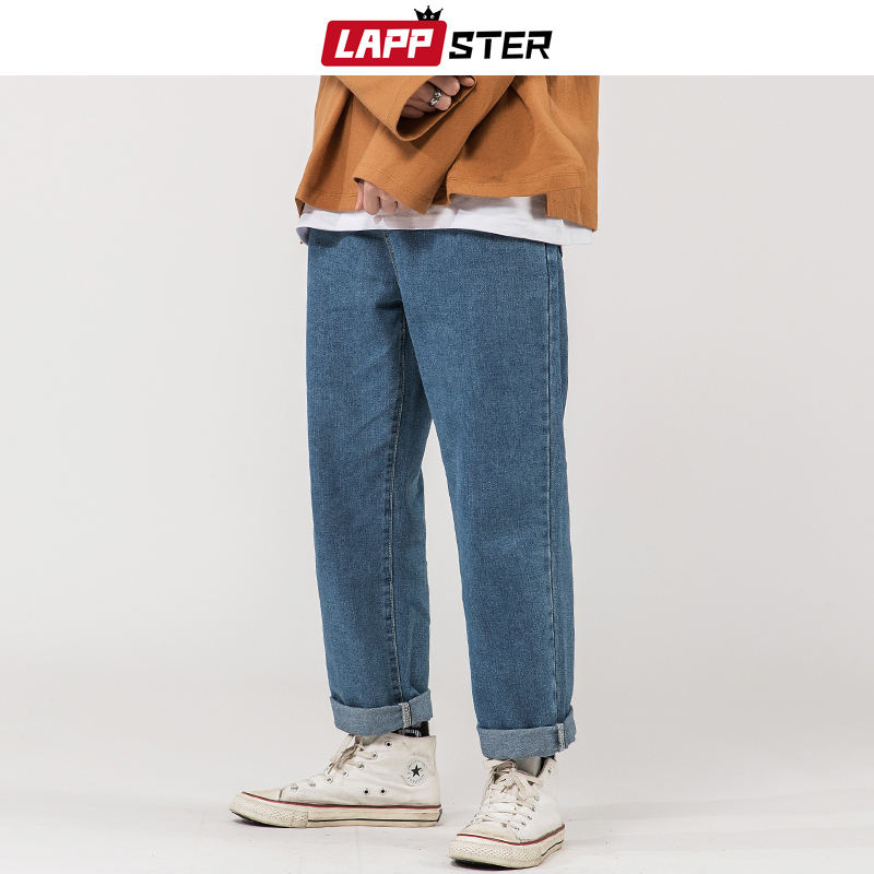 

LAPPSTER Men Korean Fashions Blue Jeans 2020 Harem Pants Mens Japanese Streetwear Denim Baggy Wide Leg Loose Pants Plus Size 5XL, Black