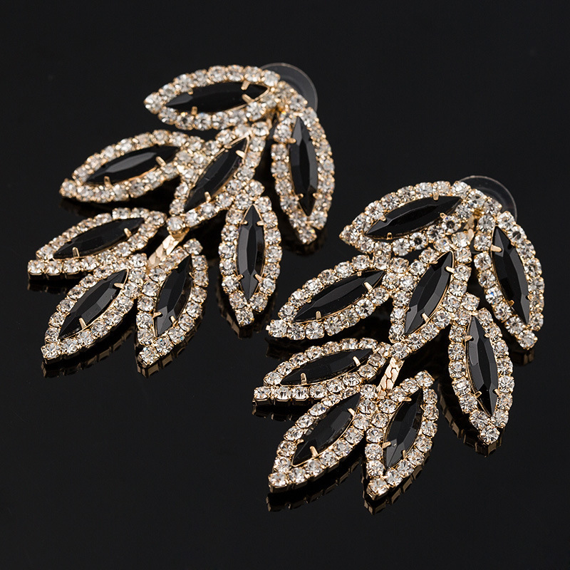 

Ear Nail Competitive Products Exaggeration Leaf Fully-jewelled Eardrop Ear Nail Diamond Ear Nail Earring