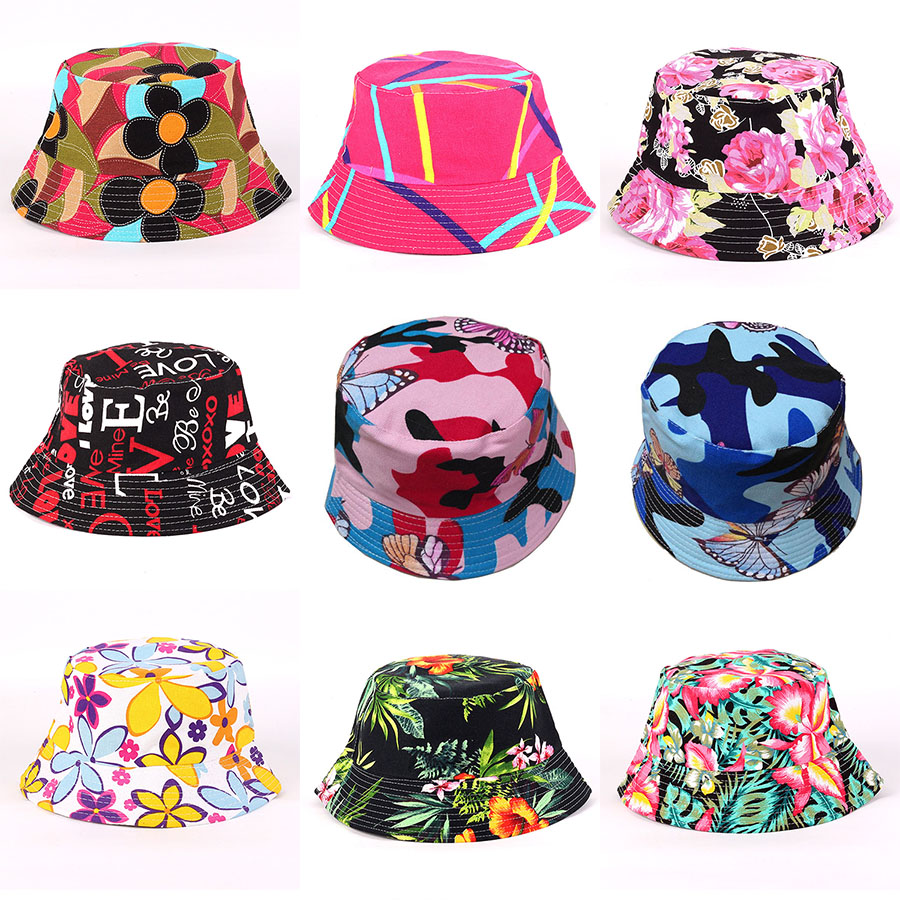 

Summer Beach SunHat Girls Flower Floral Bucket Hat For Women big children Print Outdoors caps 11 styles C5980, 58-60cm
