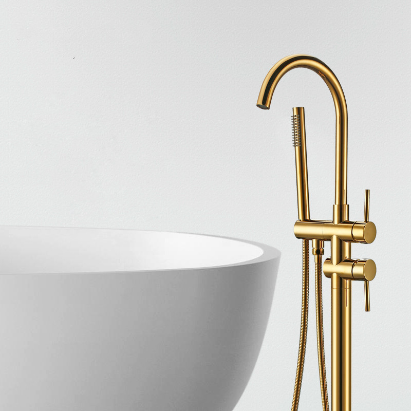 Tub Filler Floor Mounted Bathtub Faucets with Hand Shower Standing Bath Faucet Single Handle Mixer Tap-image-489153436