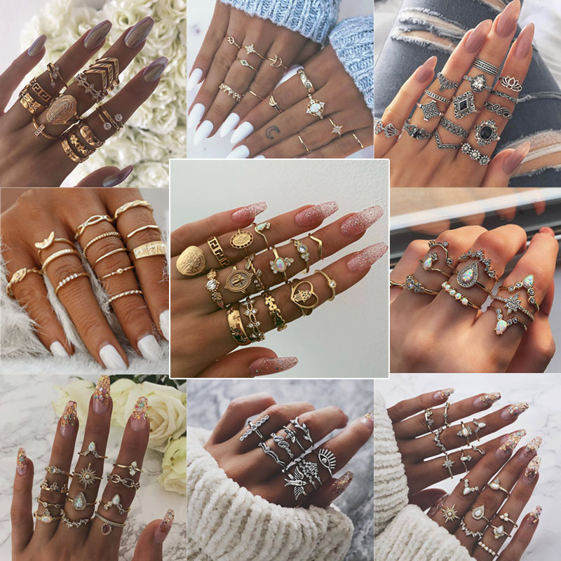 

Cluster Rings European And American Jewelry With Water Drop Natural Stone Suit Ring Bird Eye Shape For Women Female Gifts Wholesale