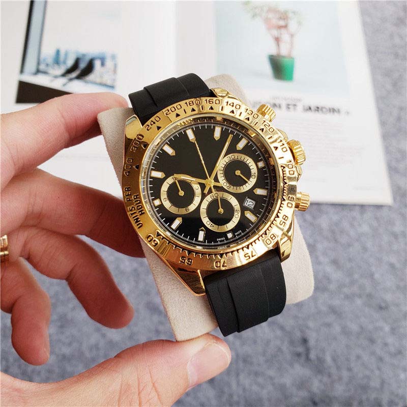 

Gold Men Women Fashion Watch Classic Design All Dial Work Chrono Stainless Steel Quartz Movement Rubber Strap Quality Watches Watch