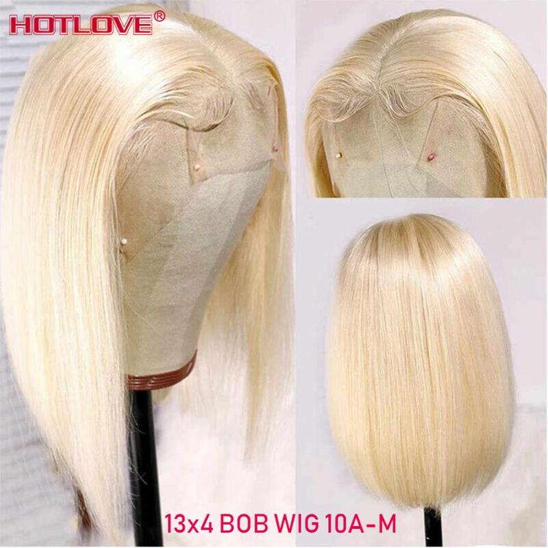 

613 Blonde Lace front Human Hair Wigs Brazilian Short Bob 13x4 Transparent Lace Front Wigs Blonde Straight Hair Remy, #613