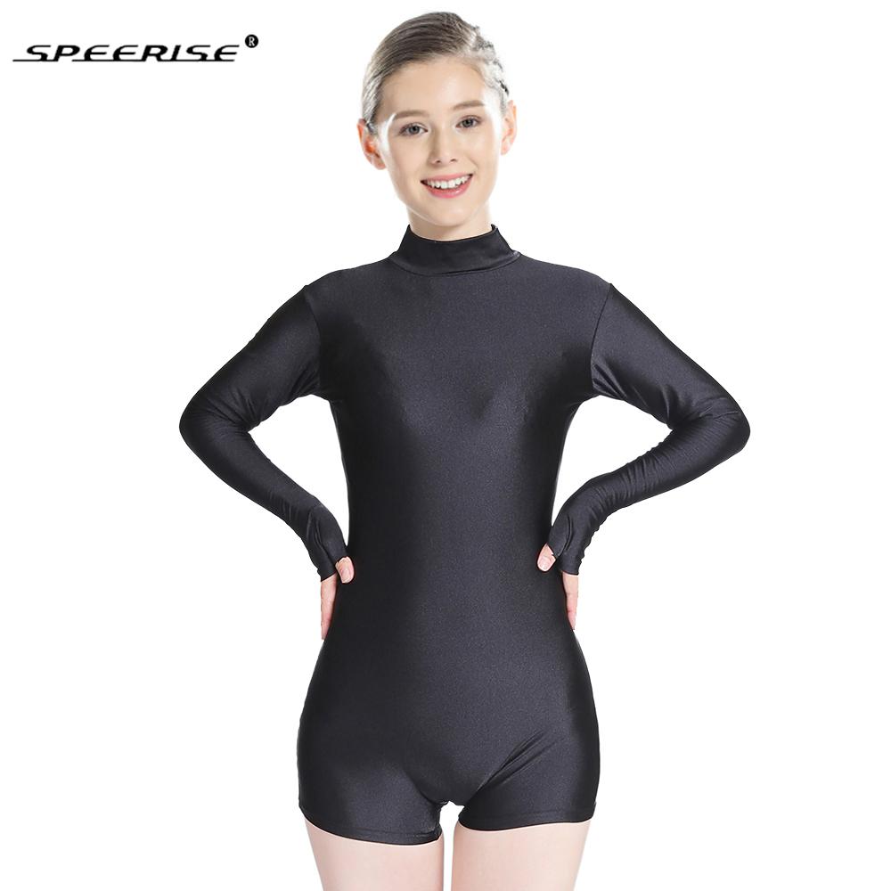 

Adult Dance Gymnastic Unitard Turtleneck Neck Women's Long Sleeve With Thumb Biketards Costume Short Ballet Unitards, Red