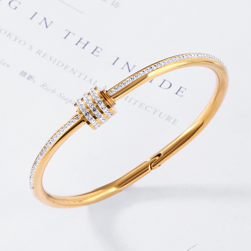 

Stainless Steel Rotating Opening Cubic Zirconia Cuff Bangles Bracelets Lovers Jewelry Valentine's Day Gift, Black