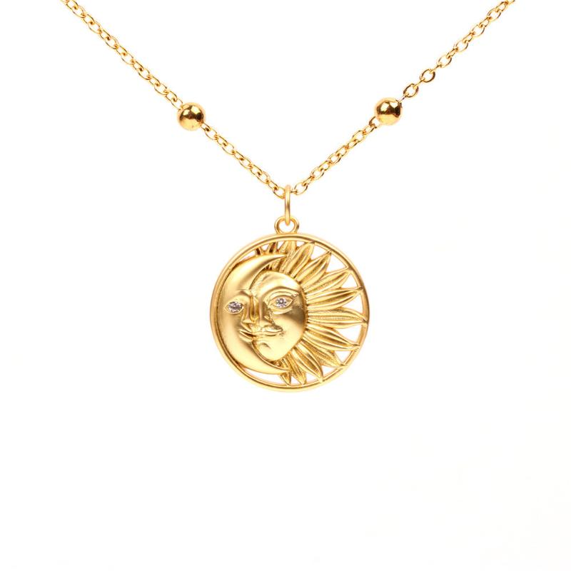 

Pendant Necklaces WT-MN962 Wholesale High Quality Gold Color Symble Sun Moon Necklace Fashion Simple Matte Metal For Lady