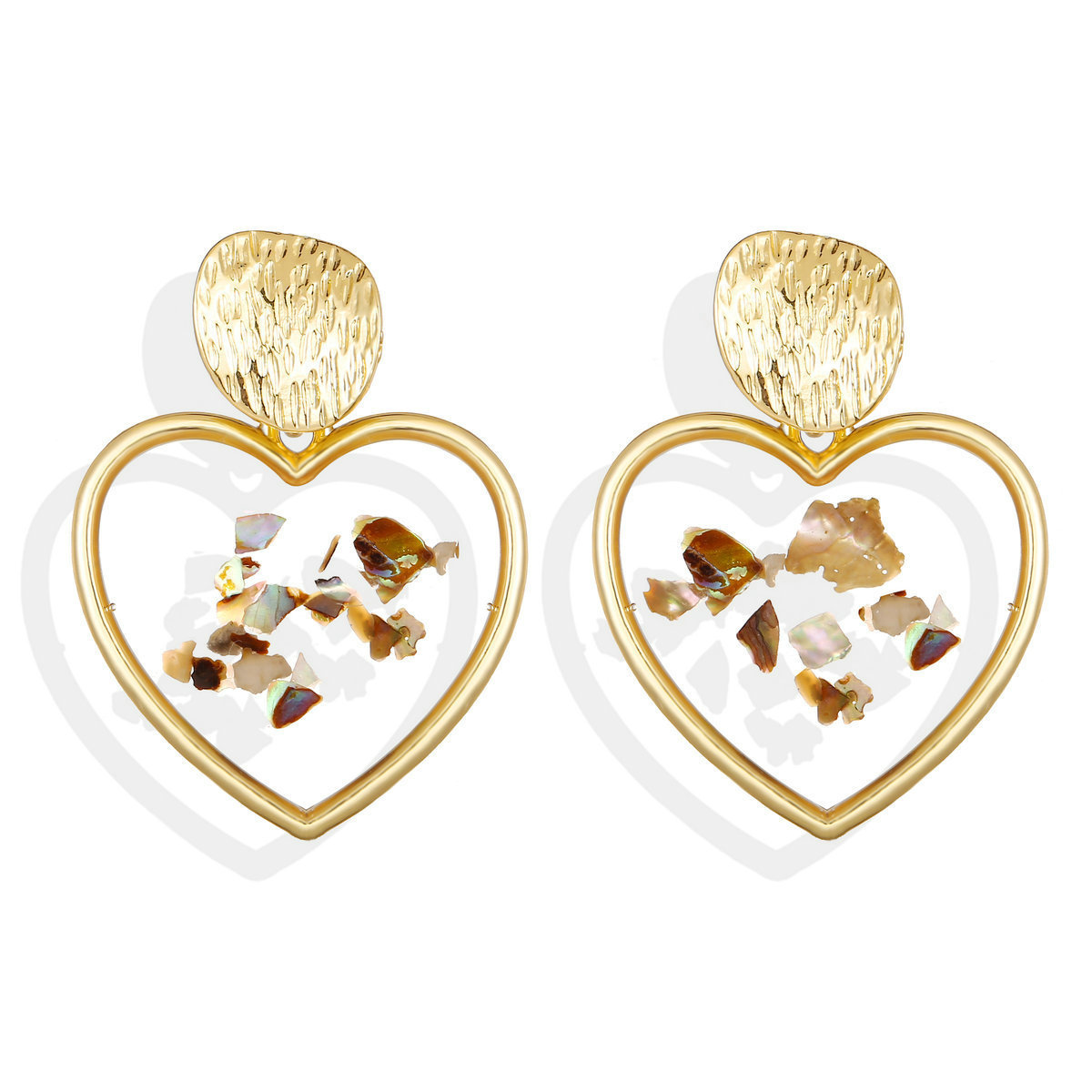 

Golden Metal Earrings Originality Concise Love Glue Paillette Ear Nail Woman