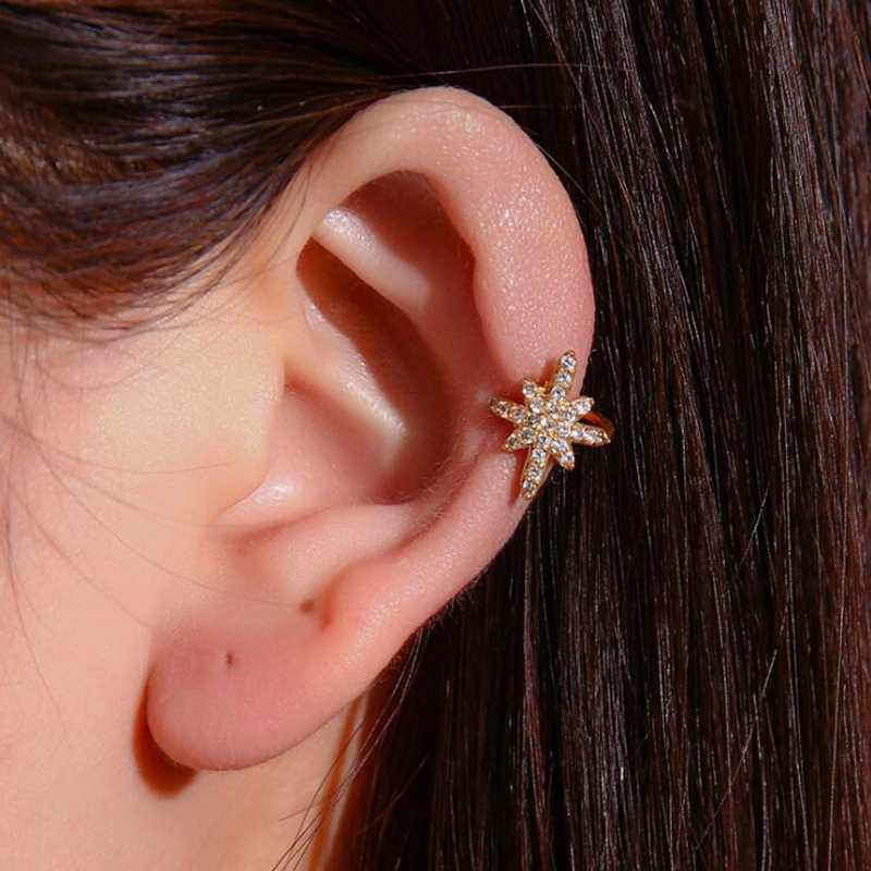 

Shiny Rhinestone Star Ear Cuffs for Women Girls Gold Silver Color Clips Earrings Earcuff Simple Non Pierced Earrings Jewelry
