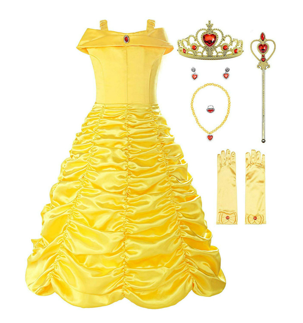 BBSMYA Robe de Princesse Femme Jaune D/éguisement Adulte Costume Cosplay Belle /épaule Nu avec Gants Robe de Soir/ée F/ête No/ël