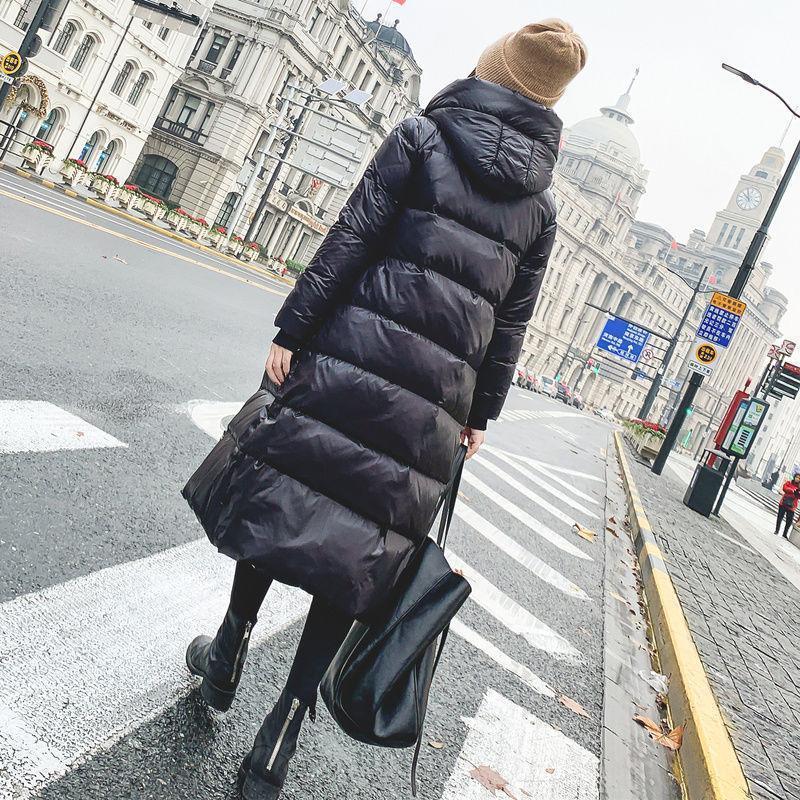 

Female Warm Parka Coat Winter Autumn Jacket Long Women Glossy Down Hooded Plus Size 2020 Lady Overcoat Outwear Quilted Black