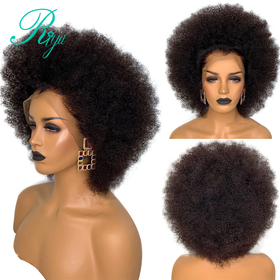 

Short Mongolian Afro Kinky Curly Wig Pre Plucked Lace Frontal simulation Human Hair Wigs For Women Black synthetic Lace Wig, Natural color