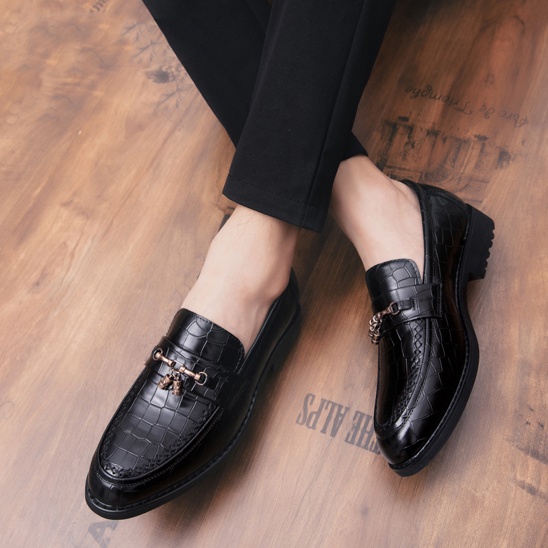

plus Size Men Dress Leather Shoes Luxury Italian Style Formal Shoes Men Plaid Crocodile Skin Dress Office Wedding Shoes, Black