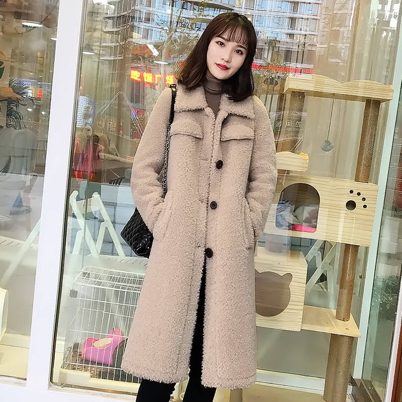 

Lambs Wool Winter Jacket Women Single-Breasted Long Warm Parka Mujer Thick Lambswool Plush Women Winter Jacket Coats C5971, Beige white parkas