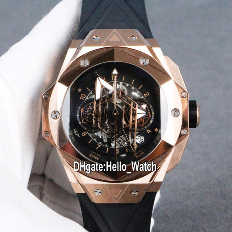 

New Sang Bleu Rose Gold Case 418.NX.1107.RX.MXM19 Black Skeleton Dial Quartz Chronograph Mens Watch Rubber Strap Gents Watches Hello_watch, Custom waterproof service