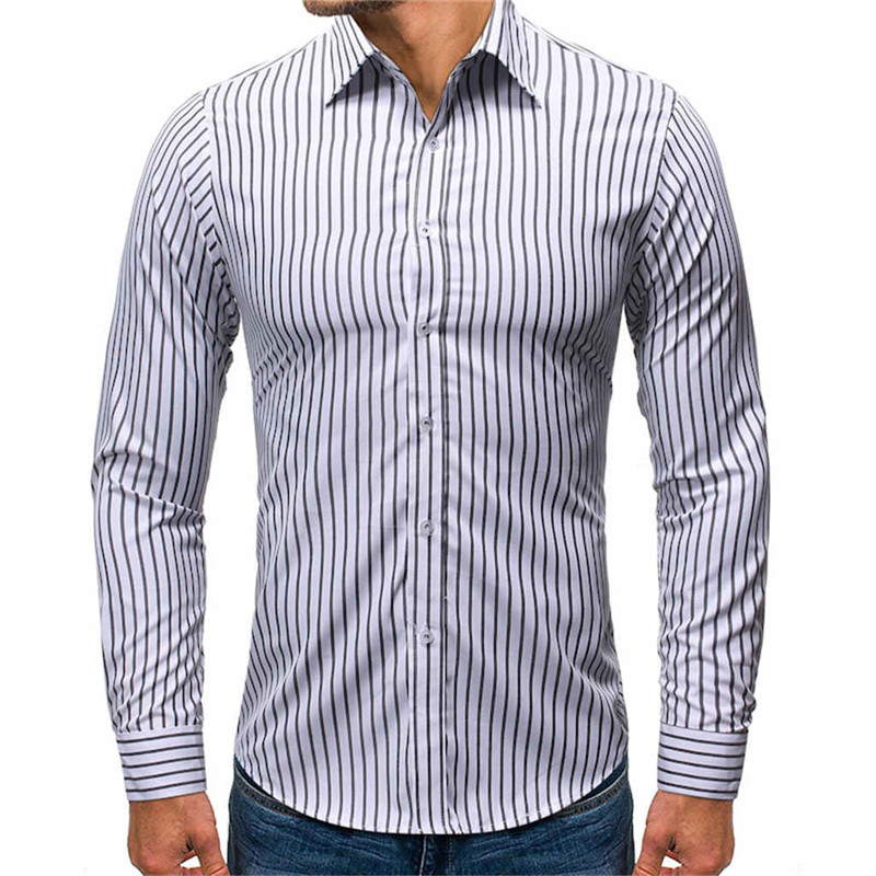 

New 2020 Shirt Men Spring Quality Striped Casual Shirts Long Sleeve Men' Shirts Male Chemise Homme Business Men' Clothing, Black