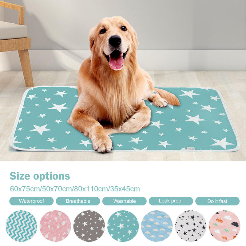 

1Pc Waterproof Exquisite Pratical Pet Training Bed Pad Pets Dog Puppy Pee Pads Mat Cushion Washable Reusable, Green star35x45cm