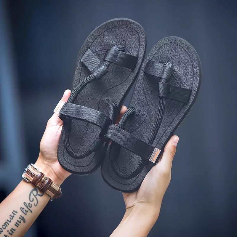 

Summer sandal men flip-flops two pairs of pairs of beach shoes non-slip flat stylish style style sandals, Black
