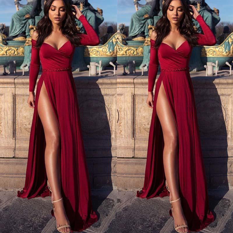 red evening dress with split