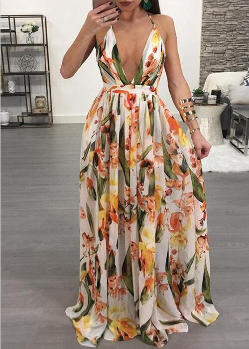 

2019 Sexy Printing Dress, Flower colour
