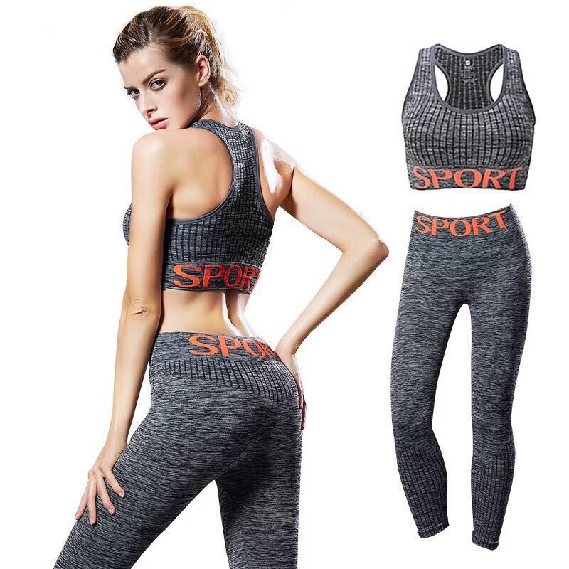 

Letter Yoga Set Seamless 2 Piece Set Women High Waist Sport Women Push Up Bra+legging Gym Running Workout, Black