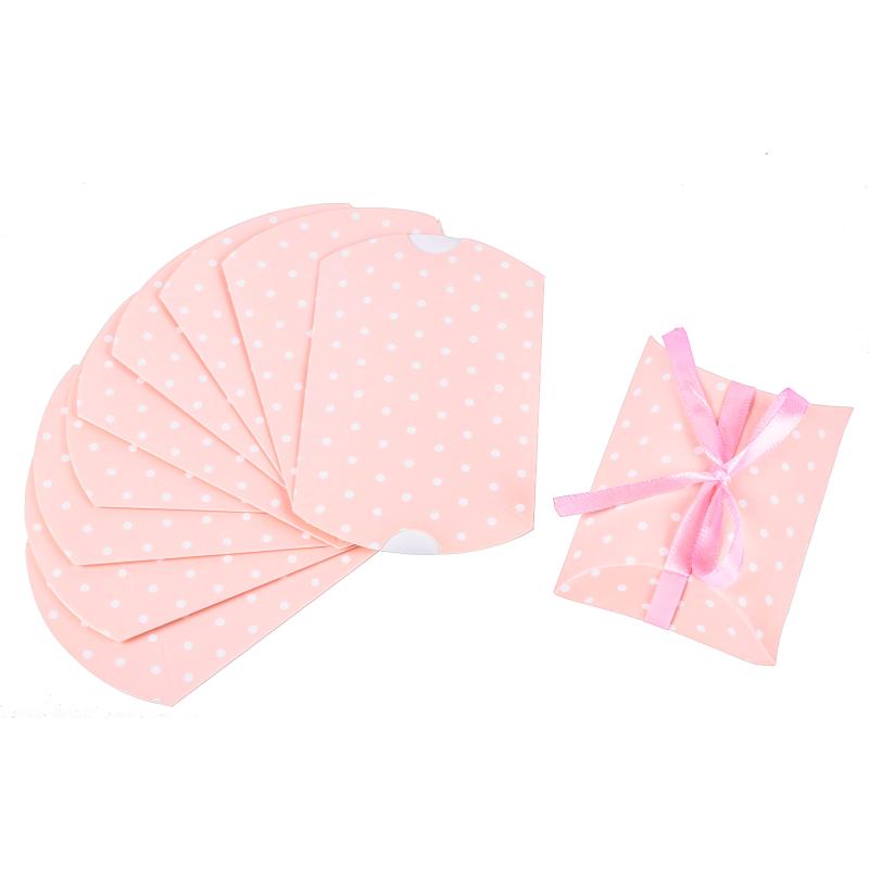 

100pcs Shower Party Paper Pillow Favor Gift Candy Boxes Colorful Paperboard Shape Candy Box Wedding Decoration Sweets Gift Pink