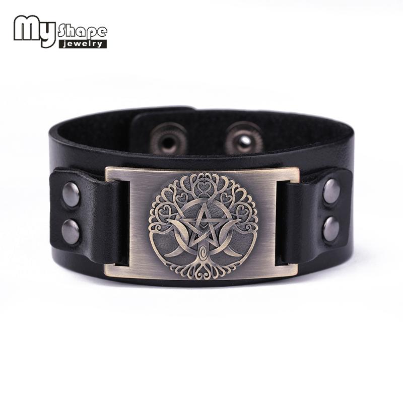 

My Shape Viking Bracelet Life of Tree Jewelry Nordic Amulet Genuine Leather Bangles Hexagram Men Odin Symbol