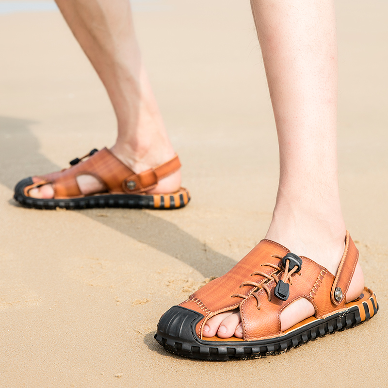 

Men's Casual Shoes outdoor genuine Leather Sandals Mens Roman Sandals Summer Shoes Male Comfortable Shoe Beach Fashion, Dark brown