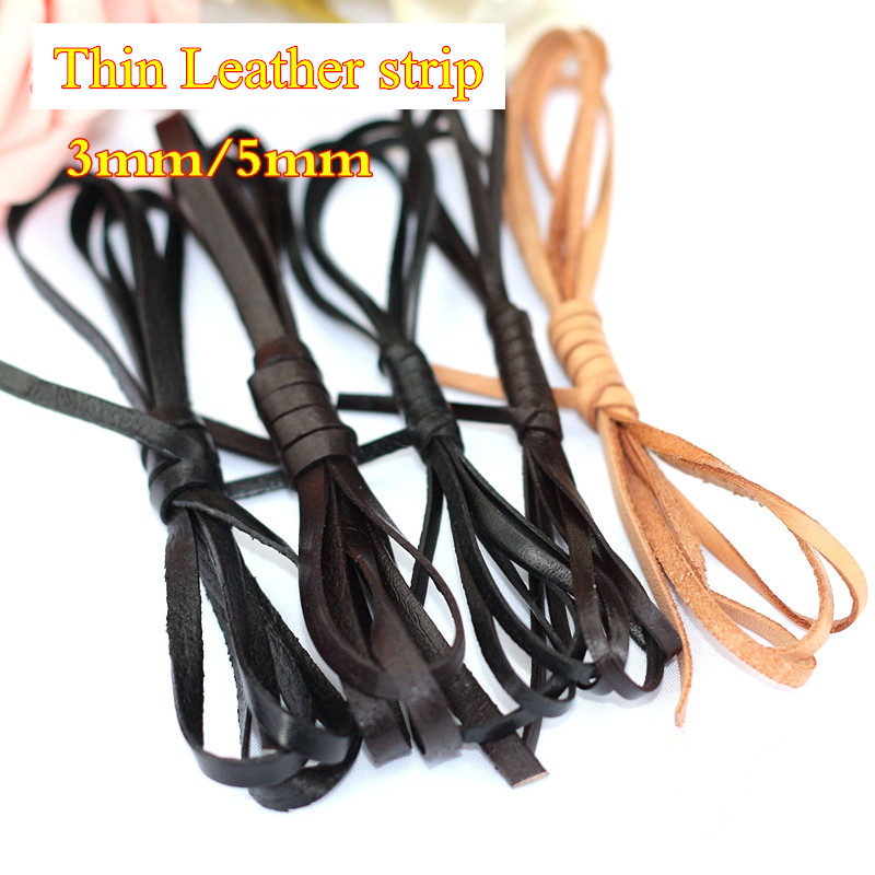 

2 colors Flat Geniune Leather cord/lace/strip/string 3/5mm thin accessory Thong belt Jewellery bracelet free shipping 15m, 3mm black color