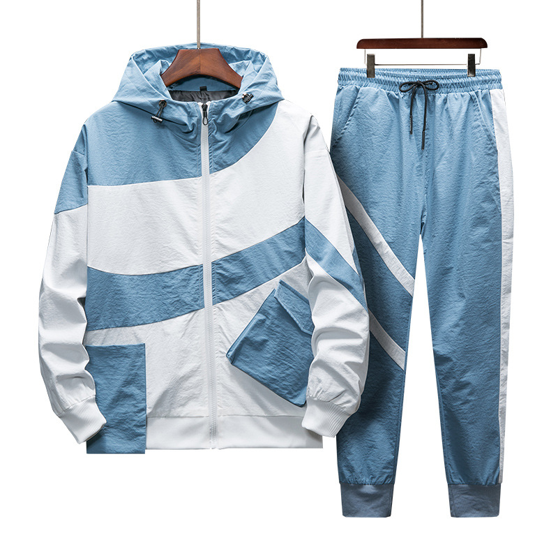 

Tracksuit Set Men Spring Autumn Sporting Suit Hooded Sweatshirts+Pant Hip Hop Patchwork Two Piece Set For Men Sweatsuit Clothing, 164 black