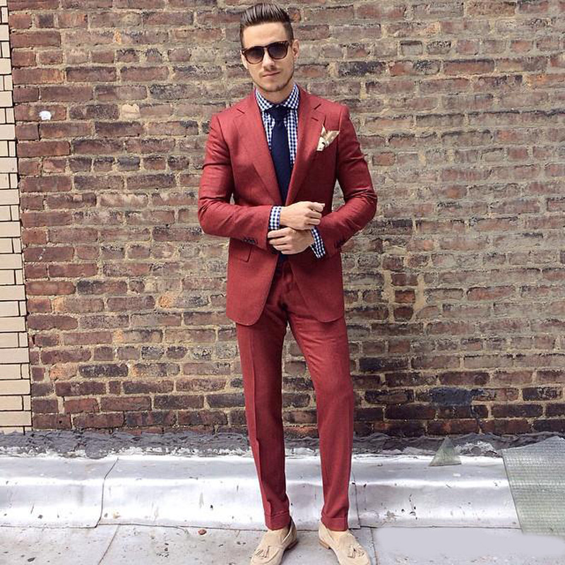 

Rust Red Custom Made Mens Suit Two Pieces Wedding Tuxedos Slim Fit Groom Formal Suits(Jacket+Pants), Yellow