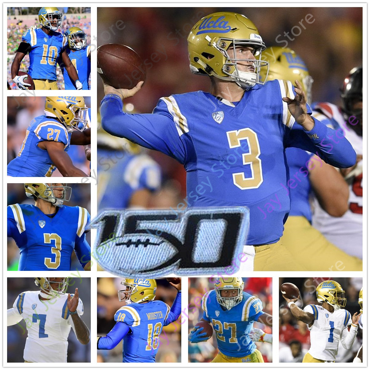 

Custom UCLA Bruins Football Jersey College Jaylen Erwin Kyle Philips Greg Dulcich Krys Barnes Josh Woods Wilton Speight Caleb Wilson, With 150th patch