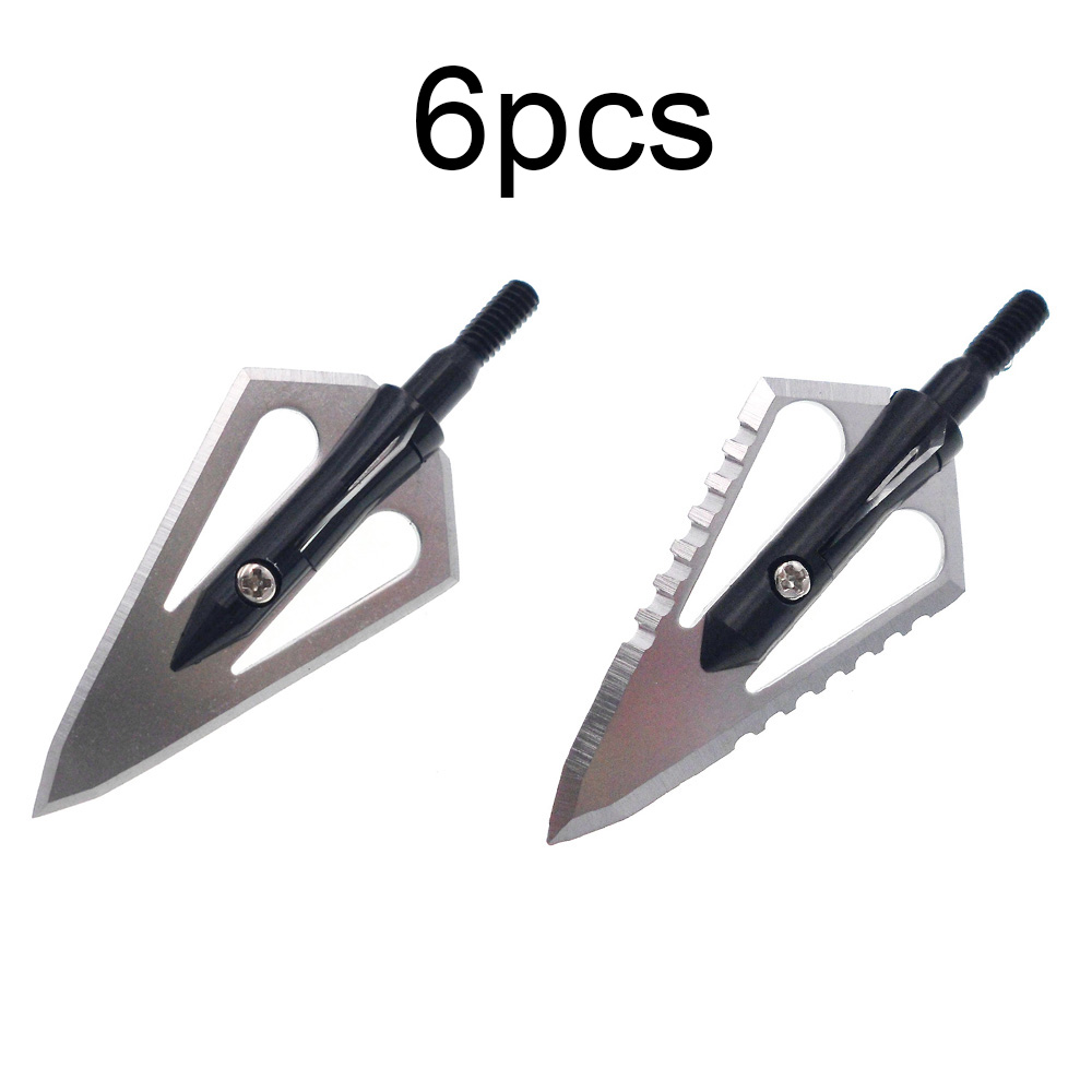 

6pcs Archery Fixed 4 Blade Broadheads Hunting Arrowheads Tips Flat Edge / Toothed Edge