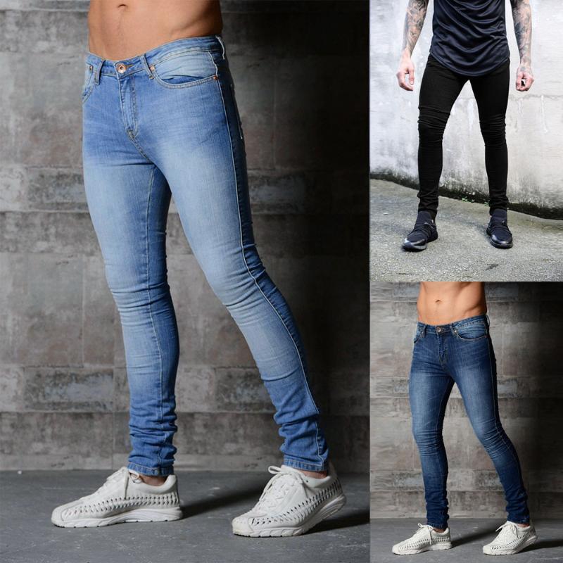 

2020 Men' stretch solid color tight-fitting slim jeans casual long straight jeans 6.6, Black