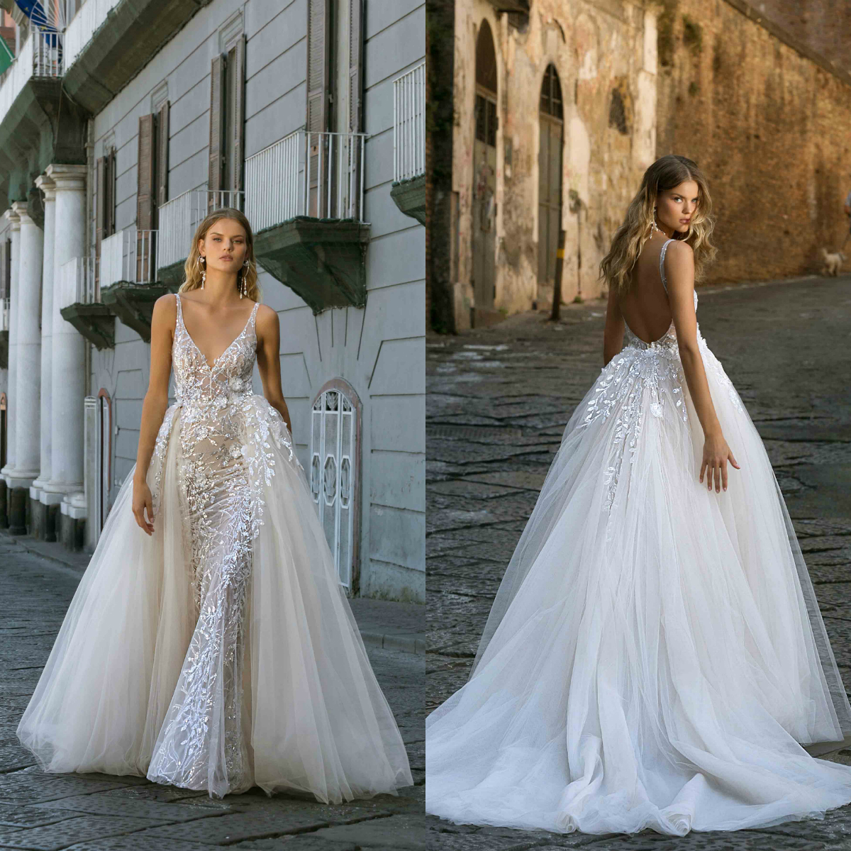 

2020 Designer Wedding Dresses With Detachable Train Appliques Lace Sweep Train Bridal Robes De Mariée Custom Made Mermaid Wedding Dress, Royal blue
