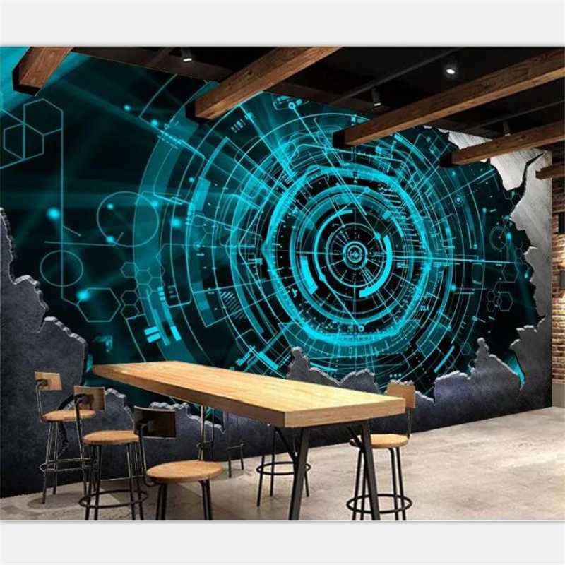 

Customize any size wallpaper wall painting steel bar technology bar restaurant background wall wallpaper 3d, As pic
