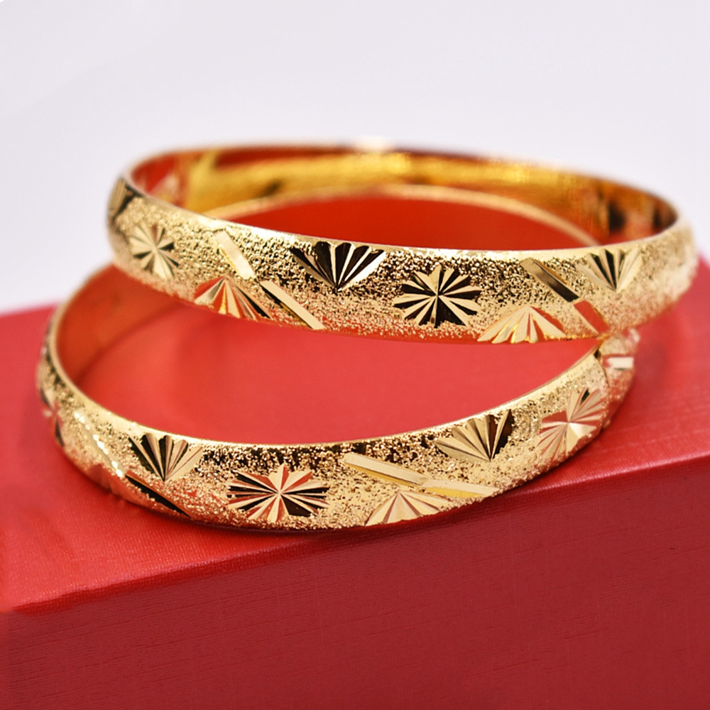 2 Pieces Wholesale Classic Carved Womens Bangle 10mm Wide 18k Yellow Gold Filled Fashion Bracelet Openable Jewelry Dia 60mm-image-708934436