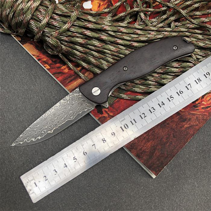 

1Pcs New Damascus Flipper Folding Knife Damascus Steel Blade Rosewood Handle Ball Bearing Outdoor Camping EDC Pocket Gift Knives