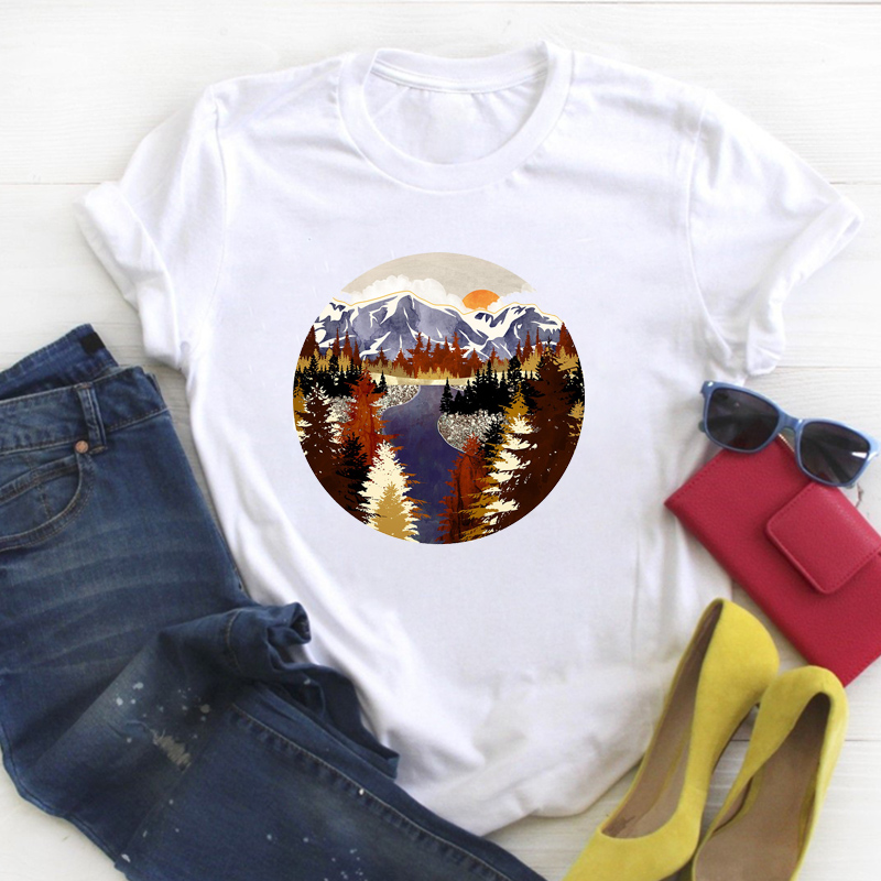 

Women Painting River Travel Printed Short Sleeve Ladies Summer T Tee Female Top Shirt Clothes Tshirt Womens Graphic T-shirt, Gjs21603