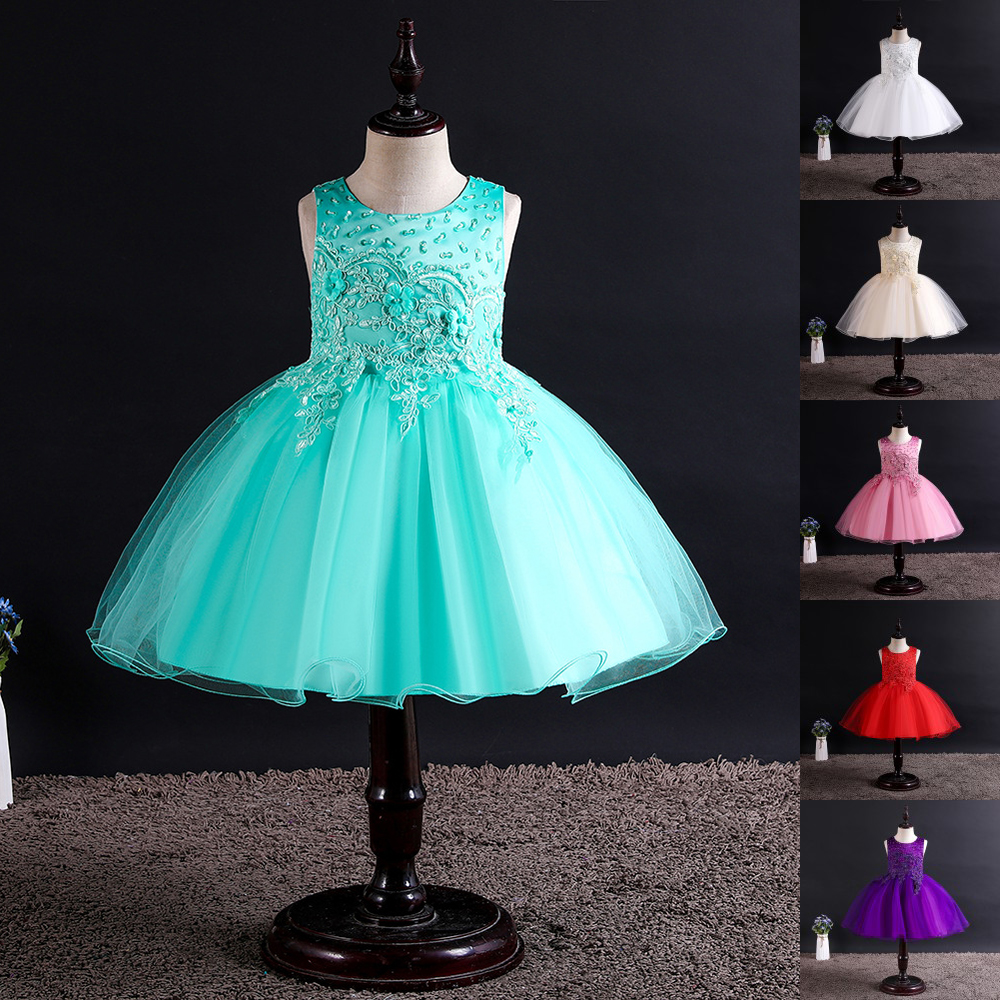 

Lace Flower Girl Dress Princess Wedding Birthday Formal Tutu Party Gown Children Kids Clothes, Purple