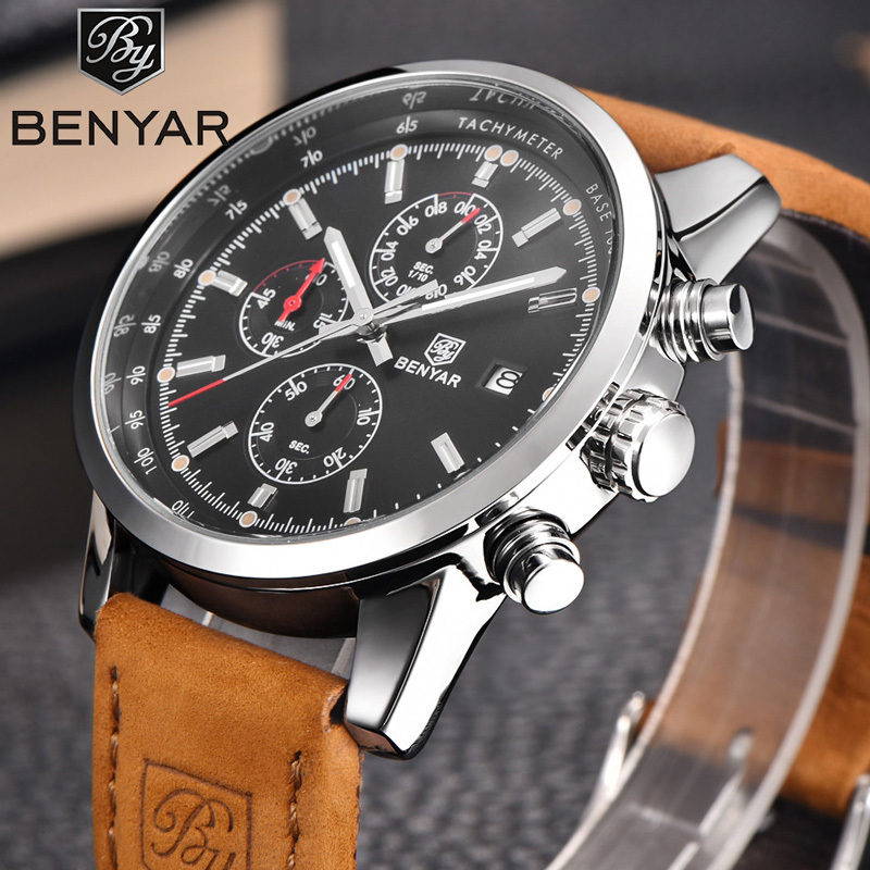 

Relogio Masculino BENYAR Watches Mens Top Luxury Brand Chronograph Sport Man Watch Military Leather Clock Quartz Wristwatch 5102 LY191226, 5102c04 without box