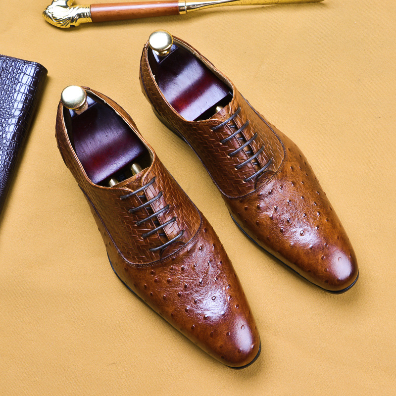

Spring New Leather Shoes Men Business Dress Tip Hand-Woven Oxford Shoes British Style Office Wedding Party Man, Black