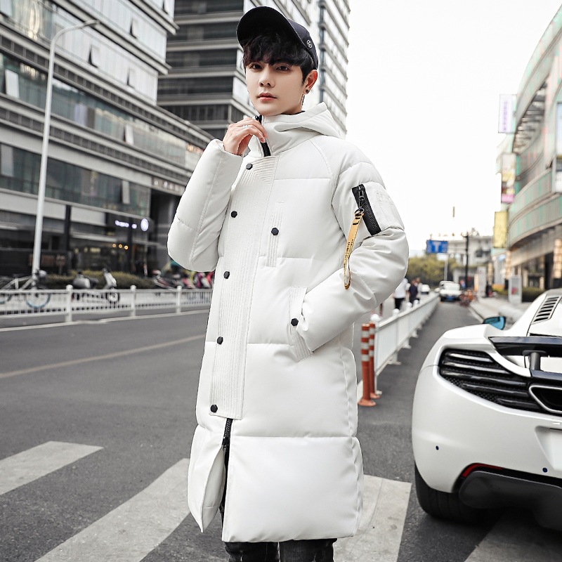 

Nice Korean Style Slim Mens Warm Long Parka Solid Casual Winter Long Coat Zipper Oversize Padded Jacket, Black